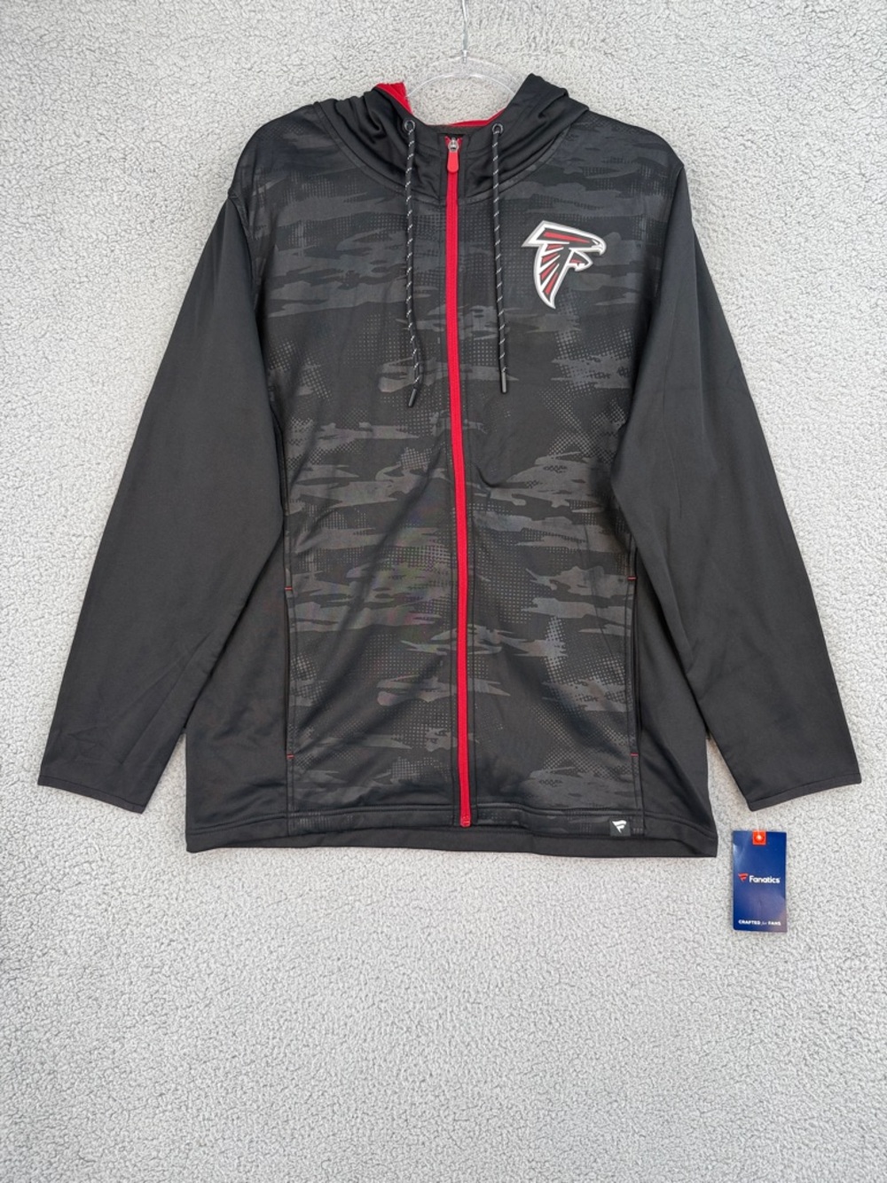 Atlanta Falcons Fanatics Men’s Large Black full zip Hoodie Red Trim Pockets NFL